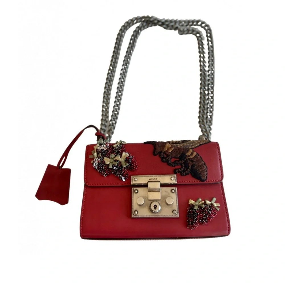 Limited Edition Gucci Padlock Bee Embroidered Bag Hibiscus Red New - Picture 3 of 11